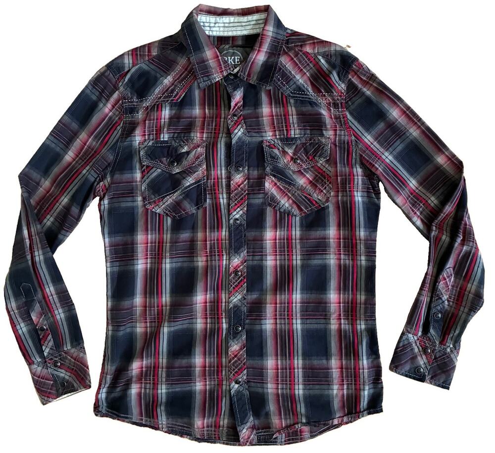 BKE Men's Size M Tailored Fit Long Sleeve Button Up Pearl Snap Plaid Shirt